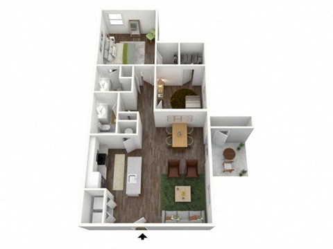 a 3d drawing of the b1 floor plan at Waters Edge Apartments, Lakeland, FL, 33803